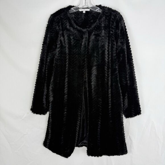 Women’s Fever Faux Fur Collared Black Lined Side Pockets Small Jacket - Picture 9 of 16